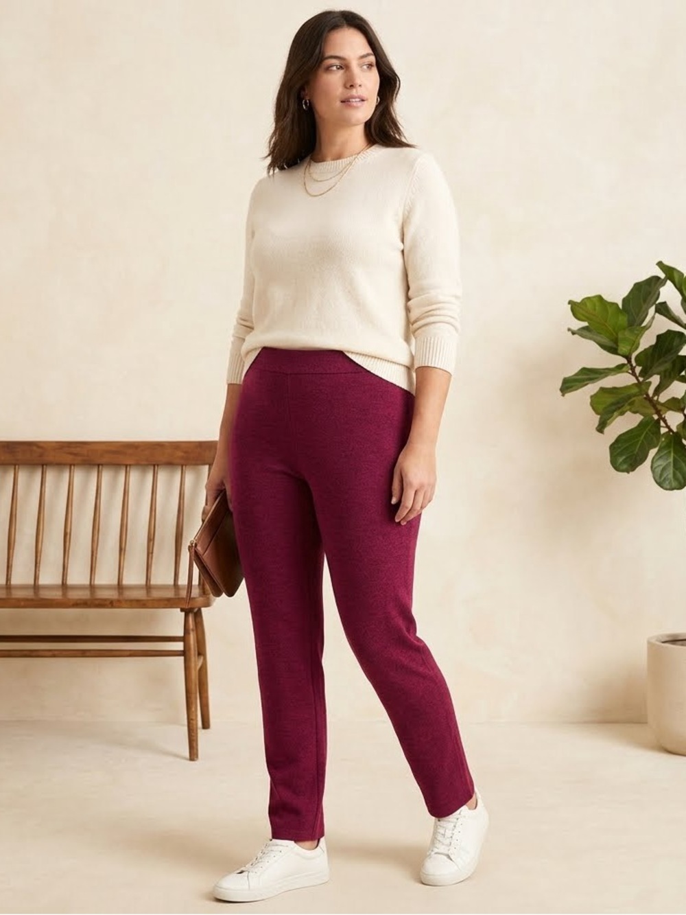 Company Ellen Tracy Ladies Soft Knit Pants Wine Burgundy Sz 6 Like New 5 Pocket